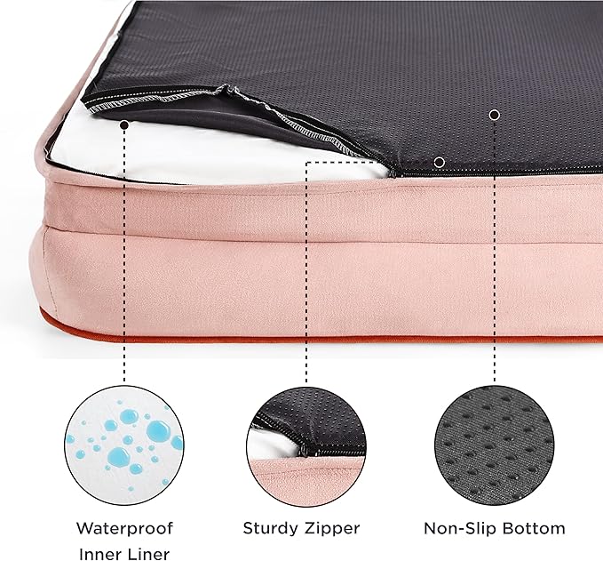 Bedsure Orthopedic Dog Bed Medium Size Dogs - Washable Medium Dog Cat Bed Waterproof, Comfort Pet Couch Sofa with Washable Removable Cover, Pets Bed with Nonskid Bottom, Pink, 28"-PawvioPets