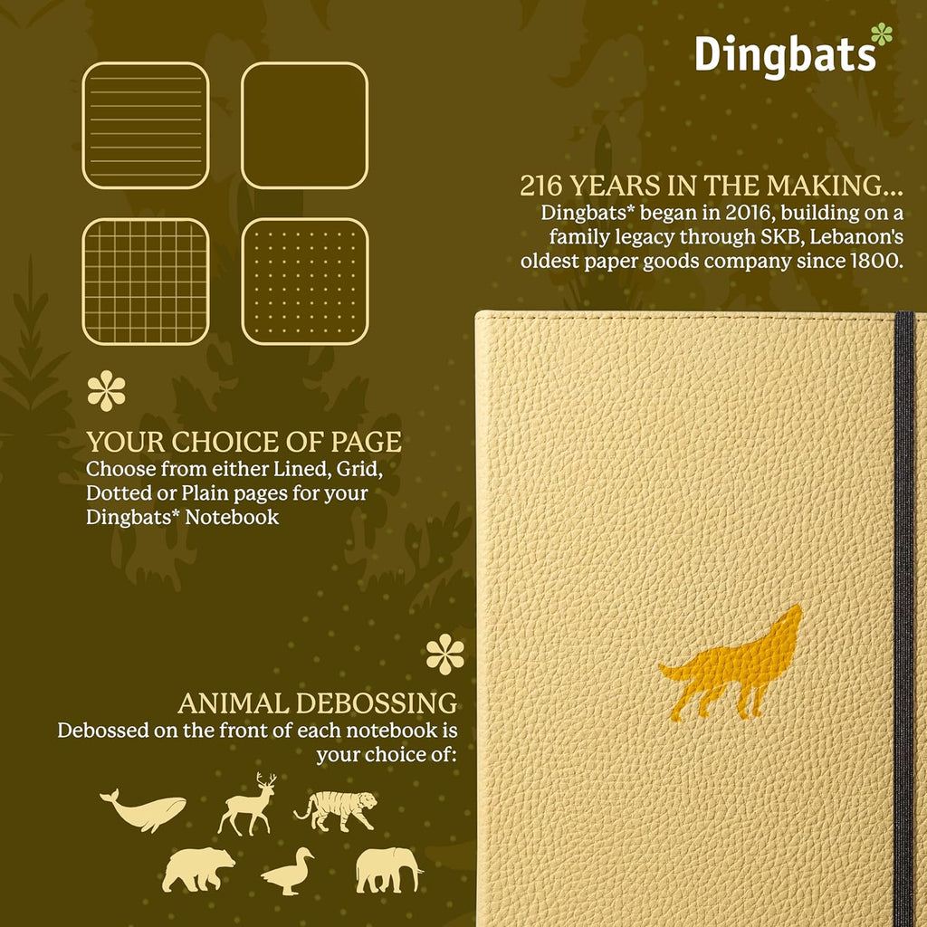 Dingbats* Wildlife Plain Writing Journal Notebook A5 - Vegan Leather Hardcover - Ideal for Work, Travel - Pocket, Elastic Closure, & Bookmark