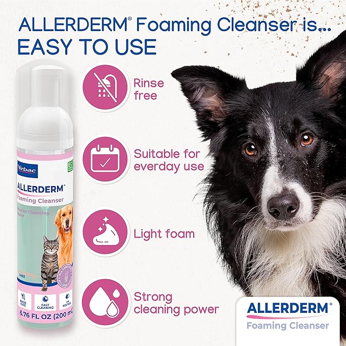ALLERDERM Foaming Cleanser- Rinse-Free Waterless Micellar Foam for Dogs and Cats with Sensitive Skin by Virbac-PawvioPets