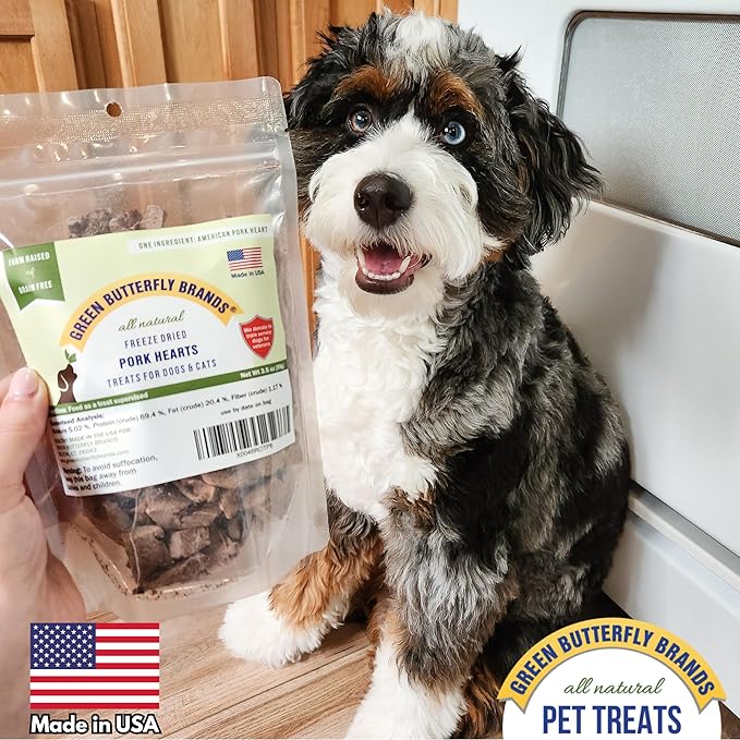 Freeze Dried Pork Heart Dog Treats Made in USA. All Natural Freeze-Dried Raw Snacks for Dogs and Cats. Single Ingredient. High Protein, Heart Health, Irresistible Training Treat-PawvioPets
