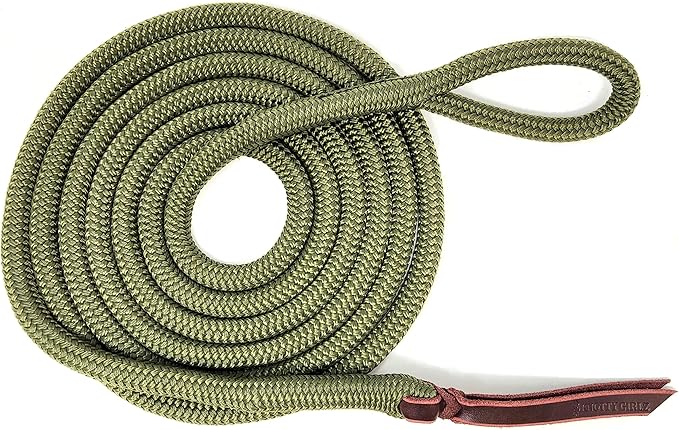 Double Braid Lead Rope with Eye Splice Loop, 12-14FT Lengths (Olive Green, 14 ft.)-PawvioPets