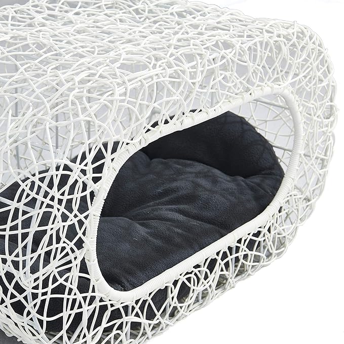 D+GARDEN Fun Stackable White Cat Condo for Indoor Cats - Interactive Play Rattan Modern Cat House for Indoor Cats Kitty, Pet Friendly Top/Side House Entry, Cat Bed Enclosed-PawvioPets