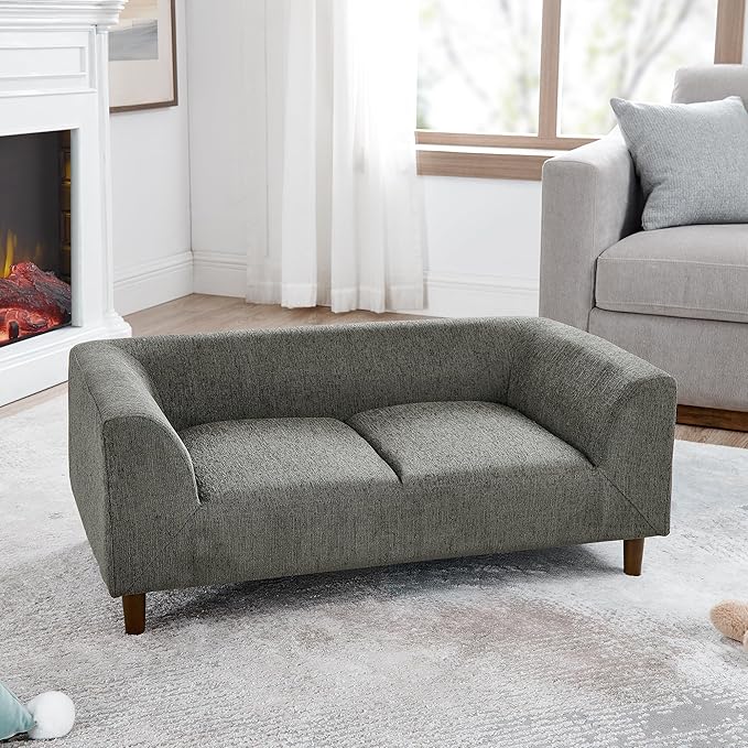 Dog Sofa Couch for Medium to Large Dogs, Memory Foam Dog Sofa Bed, Modern Elevated Pet Couch Bed with Wooden Legs for Medium and Large Dogs, Dark Grey-PawvioPets