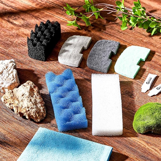 32 Pcs Aquarium Replacement Maintenance Kit Compatible with Fluval 206/207 Filter Media Including Biological Sponge, Ammonia/Phosphate/Nitrite Remover Pad, Aquarium Towel, Grease-PawvioPets