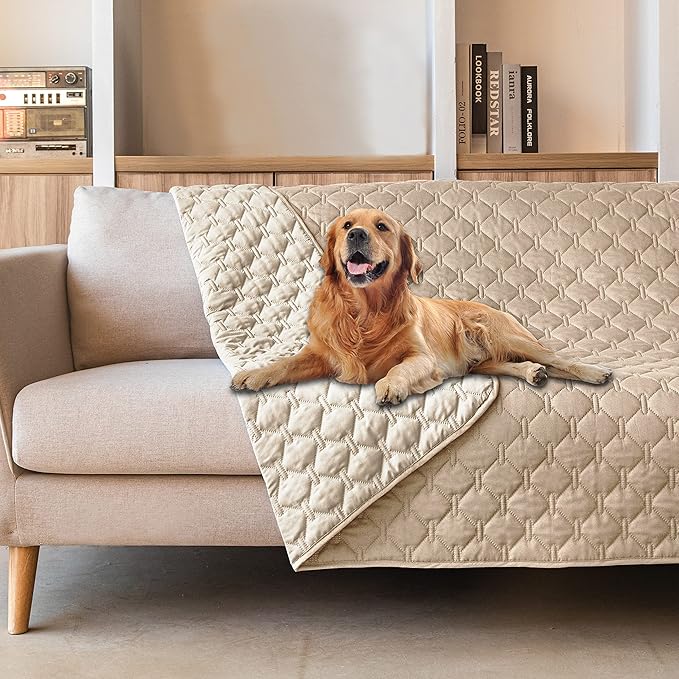 gogobunny 100% Double-Sided Waterproof Dog Bed Cover Pet Blanket Sofa Couch Furniture Protector for Puppy Large Dog Cat, Reversible (82x102 Inch (Pack of 1), Dark Beige/Light Beige)-PawvioPets