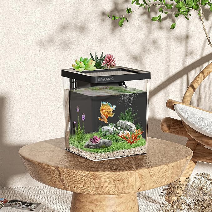 1.5 Gallon Betta Fish Tank Aquarium kit with Filter LED Light, Water Pump, Fish Tank Starter Kits, Fish Bowl-PawvioPets