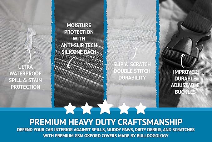 Bulldogology Dog Car Seat Cover Waterproof Heavy Duty Bench Dog Hammock Backseat Protector from Hair, Muddy Paws, Scratches - Pet Car Seat Cover for Cars Trucks SUVs (X-Large, Grey)-PawvioPets