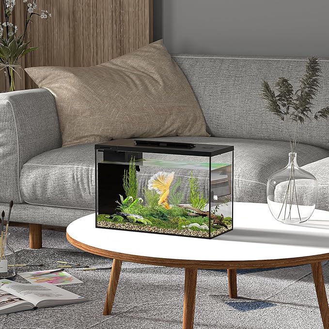 4.5 Gallon Betta Fish Tank self Cleaning, Aquarium kit, Small Fish Tank with Filter Light Water Pump, Fish Tank Starter Kits Fish Bowl-PawvioPets