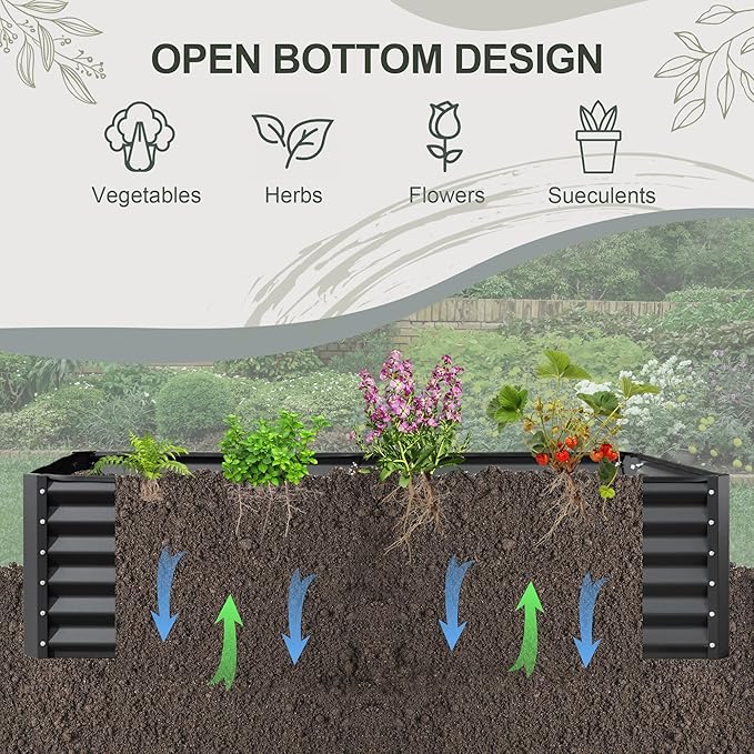 Domi Raised Garden Beds Outdoor, 8x4x1.5Ft Thickening Tall Metal Rectangular Deep Root Box Planter for Vegetables, Flowers, Herbs, and Succulents 1.5" Deep w/ 342 Gallon Capacity - Dark Gray-PawvioPets