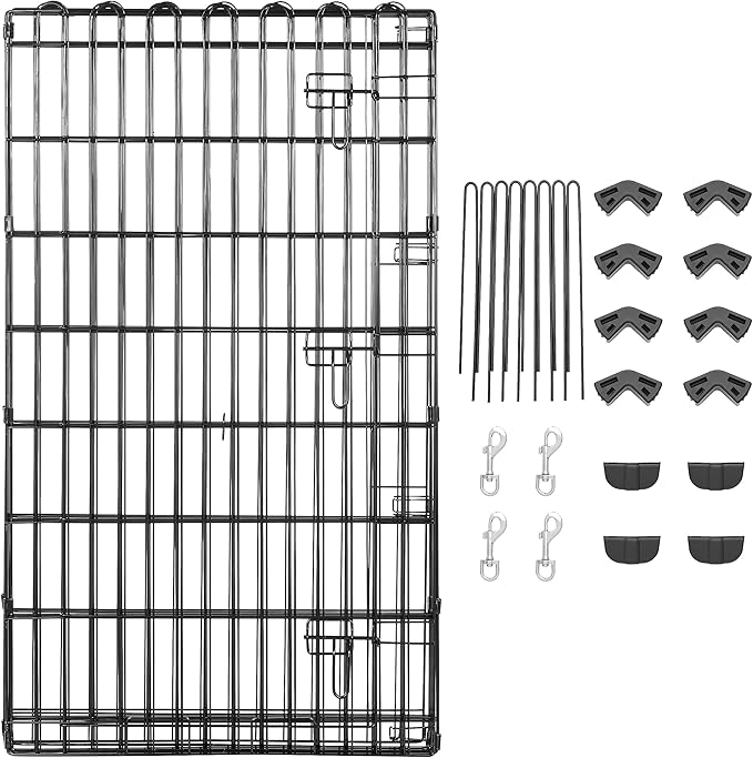 Amazon Basics Foldable Octagonal Metal Exercise Dog Playpen - Indoor/Outdoor, Single Door, Large (8 Panels, 24 x 42), Easy to assemble and store, 42" - Large, Black-PawvioPets