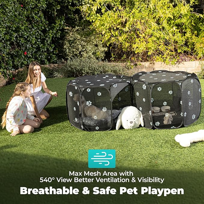 2-in-1 Cat Playpen, Pop Up Dog Pet Playpen for Indoor Outdoor Cats Enclosure, Portable Pet Playpen, Kitten Puppy Foldable Play Pen Cat Dog Tent Crate Cage Kennel(No Divider, Unified Space)-PawvioPets