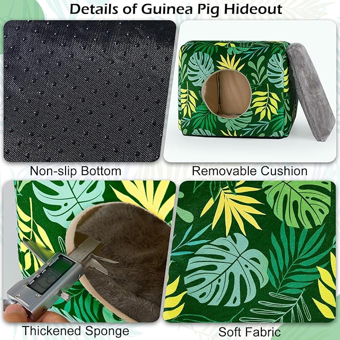Bienbee Guinea Pig Hideout, Washable Guinea Pigs House Cozy Guinea Pigs Bed for Small Pet Bunny/Rabbit/Hamster/Chinchilla Guinea Pig Accessories Green Leaf-PawvioPets