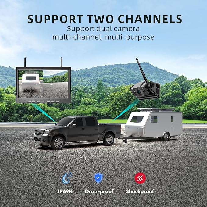 eRapta 2 Wireless Backup Camera Magnetic: 10.1" IPS DVR Monitor, Install-Free RV Backup Camera with Infrared Night Vision, Built-in 9600mAh Battery for Trailer/RV/Truck/Horse Trailer/Tractor ACT1002-PawvioPets