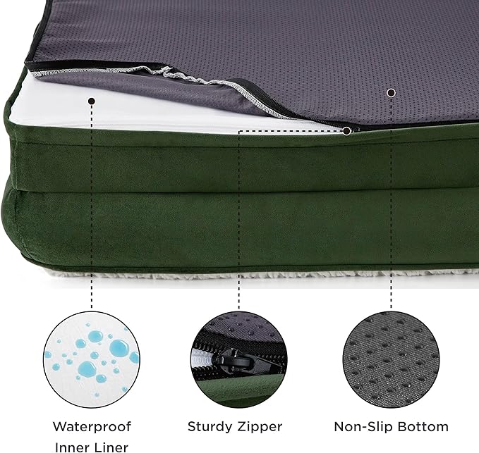 Bedsure Orthopedic Dog Bed Medium Size Dogs - Washable Medium Dog Cat Bed Waterproof, Comfort Pet Couch Sofa with Washable Removable Cover, Pets Bed with Nonskid Bottom, Plush-Green, 28"-PawvioPets