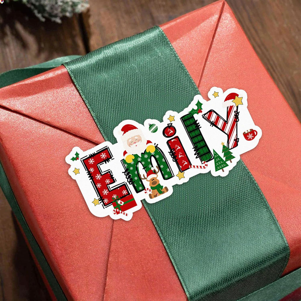 callie Personalized Christmas Stickers - Custom Name, 3.5"×1.69" Santa Claus Elk Design Merry Christmas Stickers Labels for Envelopes Seals Crafts Cards Gifts (28PCS)