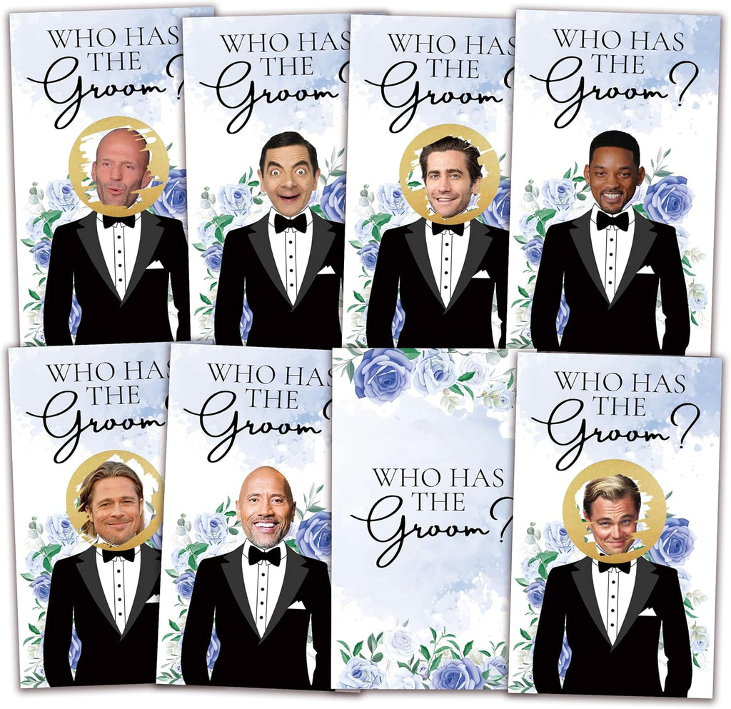 Who Has The Groom Bridal Shower Games, 41 Pcs Blue Floral Scratch Off Cards, 3.5"x 2.1" Funny Bachelorette Party Game Favor Decor, Engagement Party Ideas Activities-A04