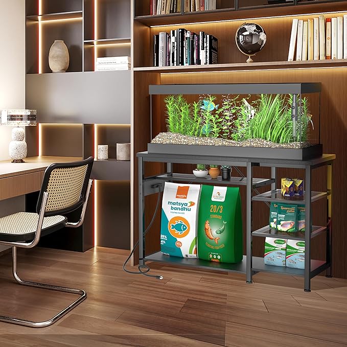 55-75 Gallon Fish Tank Stand: Heavy Duty Aquarium Stand with Power Outlets and Cabinet for Fish Tank Accessories Storage - Metal Frame, 1200LBS Capacity, Suitable for Fish & Reptile Terrariums-PawvioPets