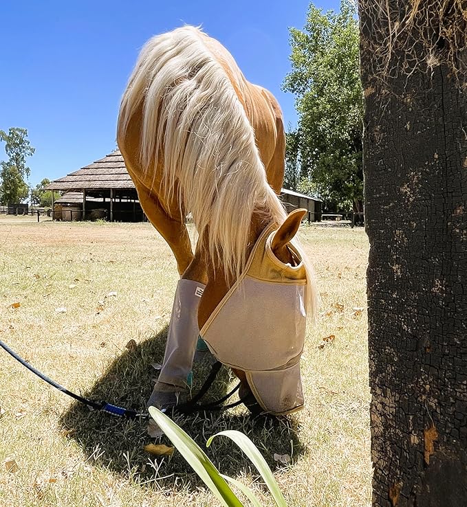 Fly Masks for Horses, 70% Uv-Block, Breathable Fly Mask for Equines, Durable, Comfortable Fit for All-Day Protection, Horse Size (Horse Fly Mask, with Nose)-PawvioPets