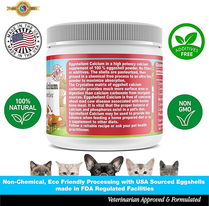 Calcium for Dogs and Cats - Fine Eggshell Powder - Strong Hip & Joint Supplement for Dogs and Cats- Dietary Supplement - No Additives - Pet's Friend Eggshellent Calcium 6oz-PawvioPets