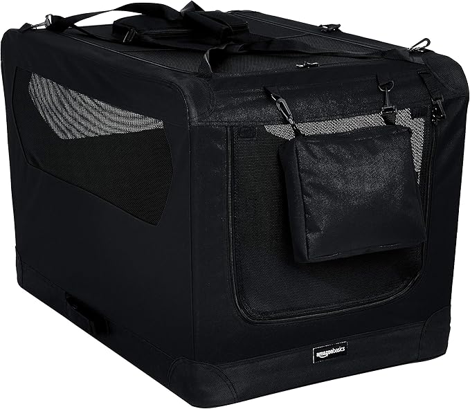 Amazon Basics Folding Portable Soft Pet Dog Crate Carrier Kennel, 36 x 24 x 24 inches, Black-PawvioPets