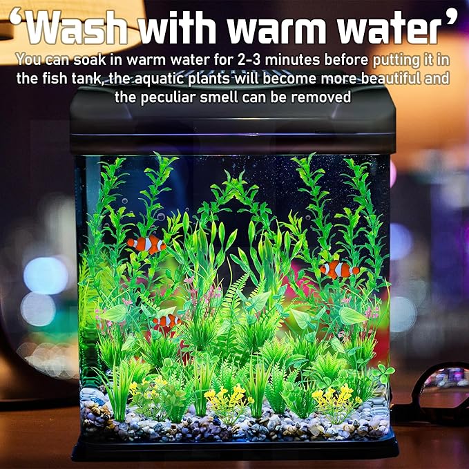 Ameliade Aquarium Artificial Green Plastic Plants Decorations 26 PCS Large Fish Tank Accessories Goldfish Betta Tank Decor-PawvioPets