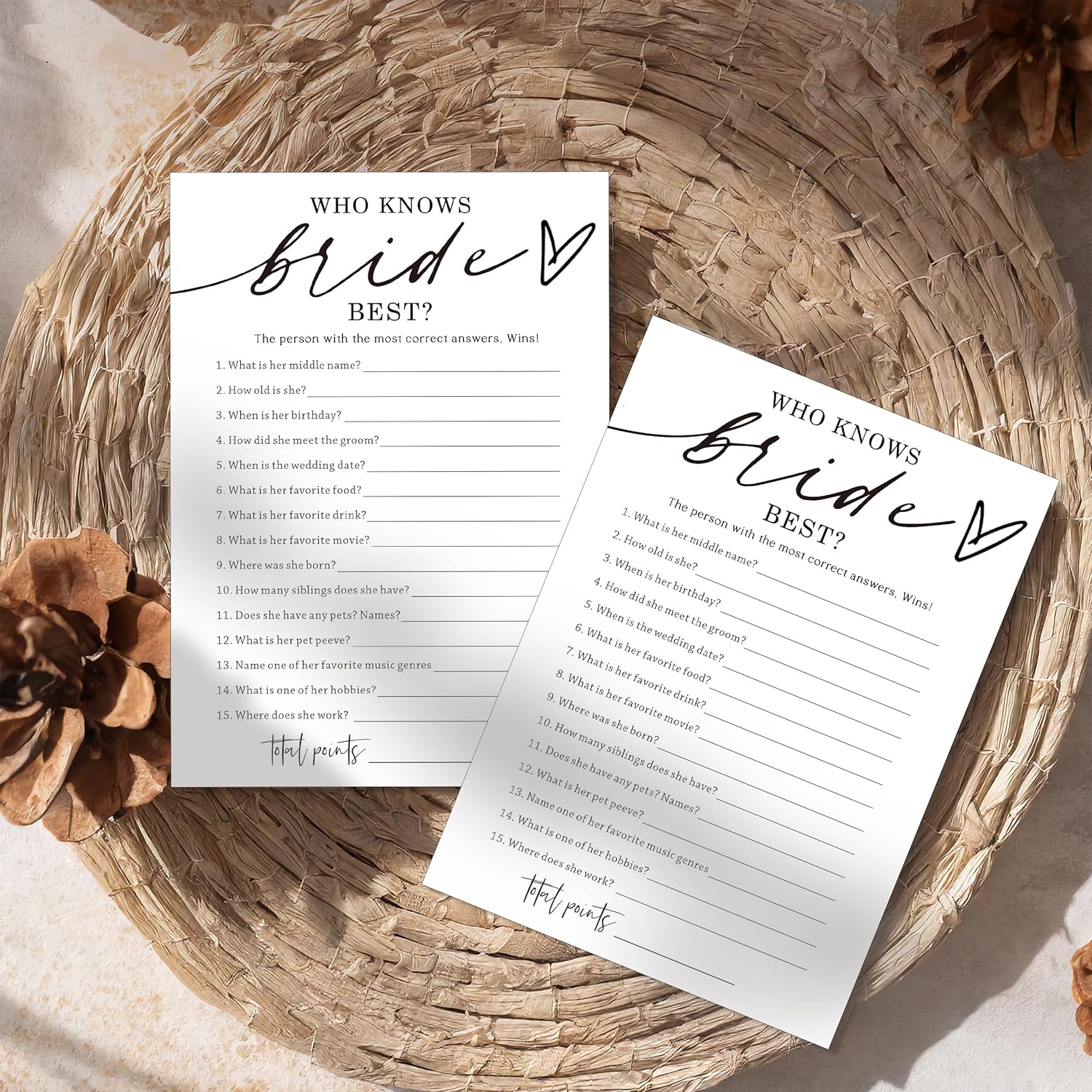 Fun Wedding Shower Games Cards Who Knows The Bride Best Engagement Party Wedding Game Bridal Shower Games 25 Guests Minimalist White Newlywed Party Supplies and Decorations - A05