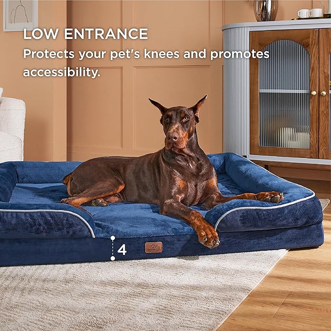 Bedsure XXL Orthopedic Dog Bed for Extra Large Dogs - Washable Giant Dog Cat Bed Waterproof, Comfort Dogs Couch Sofa with Washable Removable Cover, Pet Bed with Nonskid Bottom, Blue Navy, 52"-PawvioPets