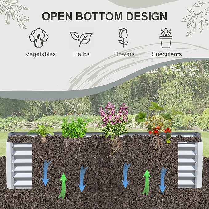 Domi Raised Garden Beds Outdoor, 8x4x1.5Ft Thickening Tall Metal Rectangular Deep Root Box Planter for Vegetables, Flowers, Herbs, and Succulents 1.5" Deep w/ 342 Gallon Capacity - Silvery-PawvioPets