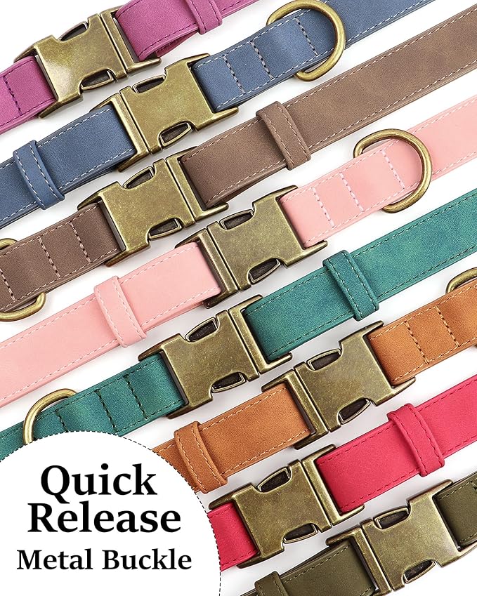 Didog Soft PU Leather Dog Collar, Stylish Quick Released Dog Collars for Small Dogs, Easy Clean Adjustable Pet Collar for Daily Walking, Red, S Fit 10-16" Neck-PawvioPets