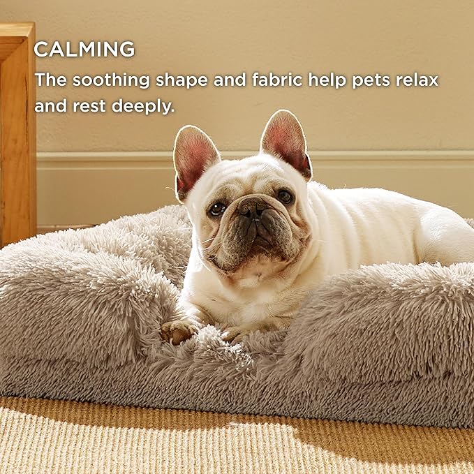 Bedsure Orthopedic Dog Bed Medium Size Dogs - Washable Medium Dog Cat Bed Waterproof, Comfort Pet Couch Sofa with Washable Removable Cover, Pets Bed with Nonskid Bottom, Long Faux Fur-Taupe, 28"-PawvioPets
