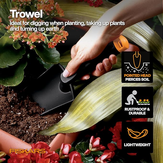 Fiskars Flower Gardening Tool Gift Set with Floral Pruner, Trowel, Cultivator, Garden Gloves, and Ultra-Light Kneeling Cushion for Outdoor Use (5 Piece Kit)-PawvioPets