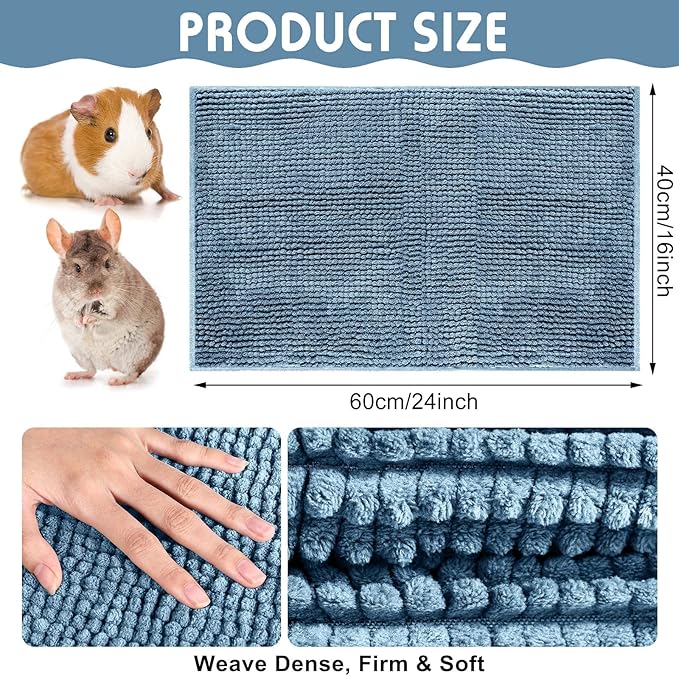 Amylove 4 Pcs Guinea Pig Cage Liner Guinea Pig Bedding Washable Fleece Pee Pads Reusable Small Animals Training Mat Small Animal Sleeping Bed for Bunny Hamster(Blue,16 x 24 Inch)-PawvioPets