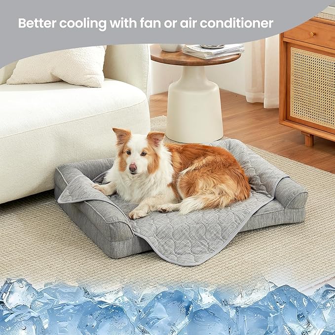 Cozy Bliss Leakproof Cooling Blanket for Small Dogs, Q-Max>0.4, Durable & Washable Dog Cooling Mat for Hot Weather, Soft Pet Throw & Couch Protector for Puppies & Cats, 25x35 Inch, Heather Silver Grey-PawvioPets