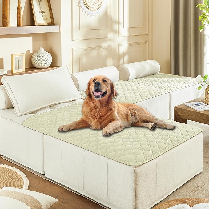 gogobunny 100% Double-Sided Waterproof Dog Bed Cover Pet Blanket Sofa Couch Furniture Protector for Puppy Large Dog Cat, Reversible (40x50 Inch (Pack of 1), Dark Cream/Light Cream)-PawvioPets