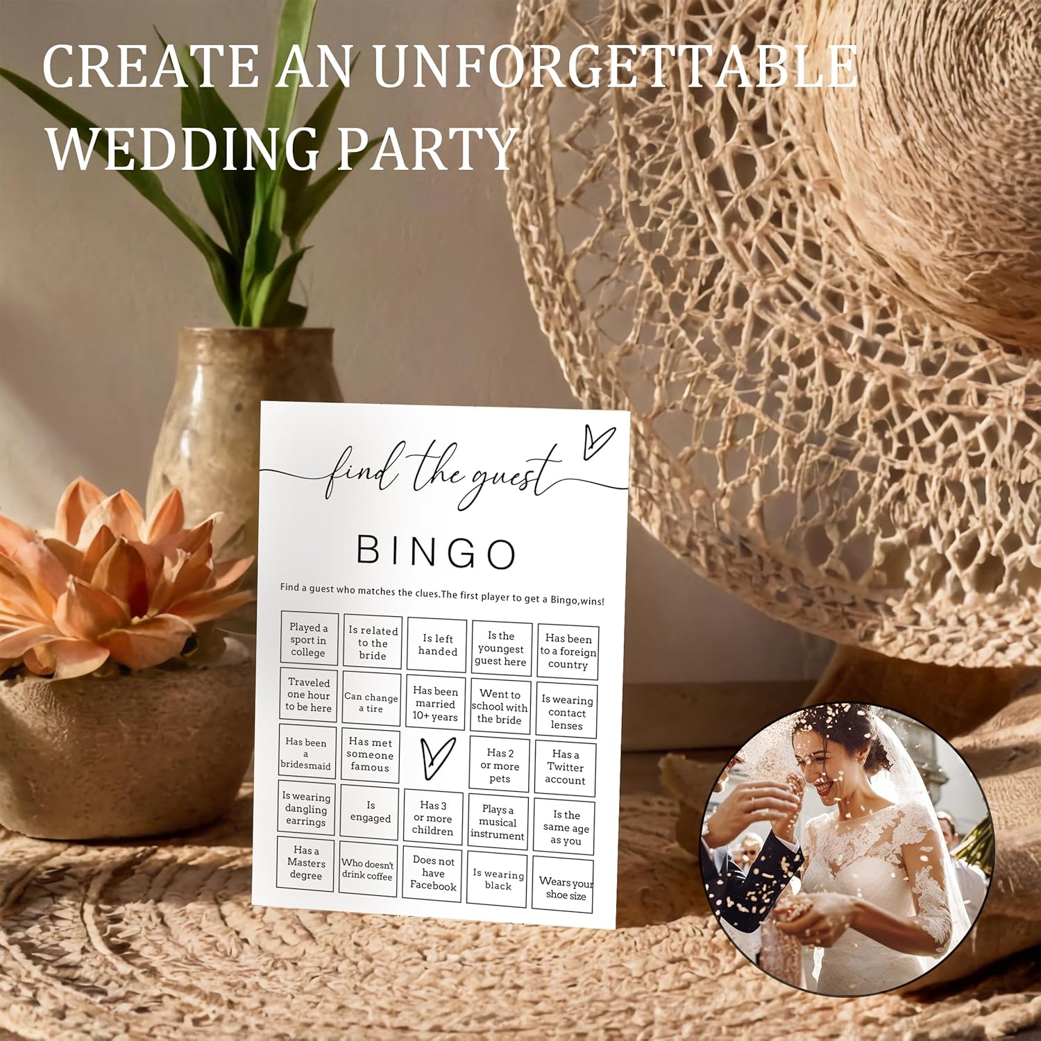 Fun Wedding Shower Bingo 25Pcs Prefilled Find The Guest Bingo Game Cards Engaging Bridal Party Entertainment for Wedding Shower, Engagement Party & Reception for Minimalist Newlywed Game - A15
