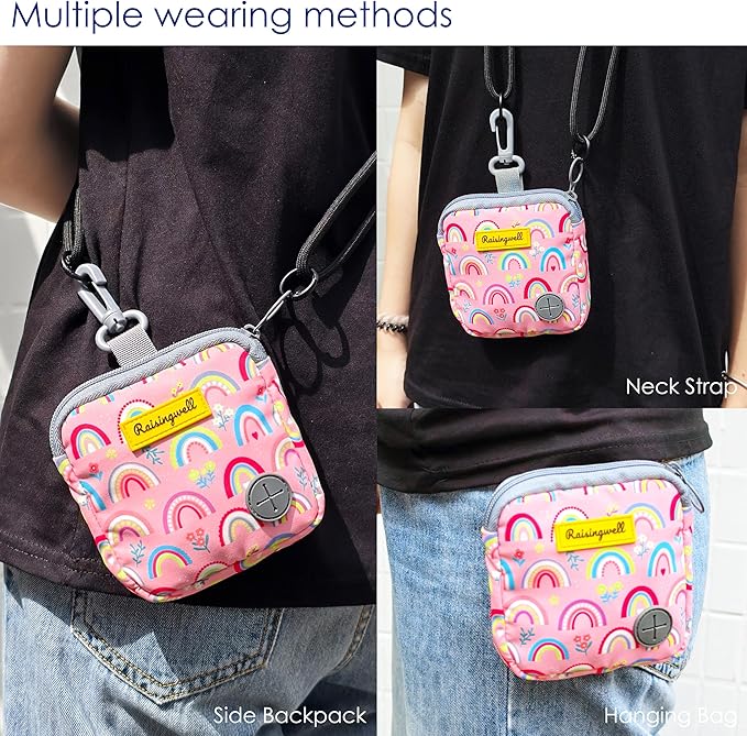 Dog Treat Pouch for Pet Walking and Training with Clicker Poop Bags Small Fanny Zipper Pack Holder for Puppy Snack Dispenser Kit for Leash and Outdoor Use (Rainbow)-PawvioPets