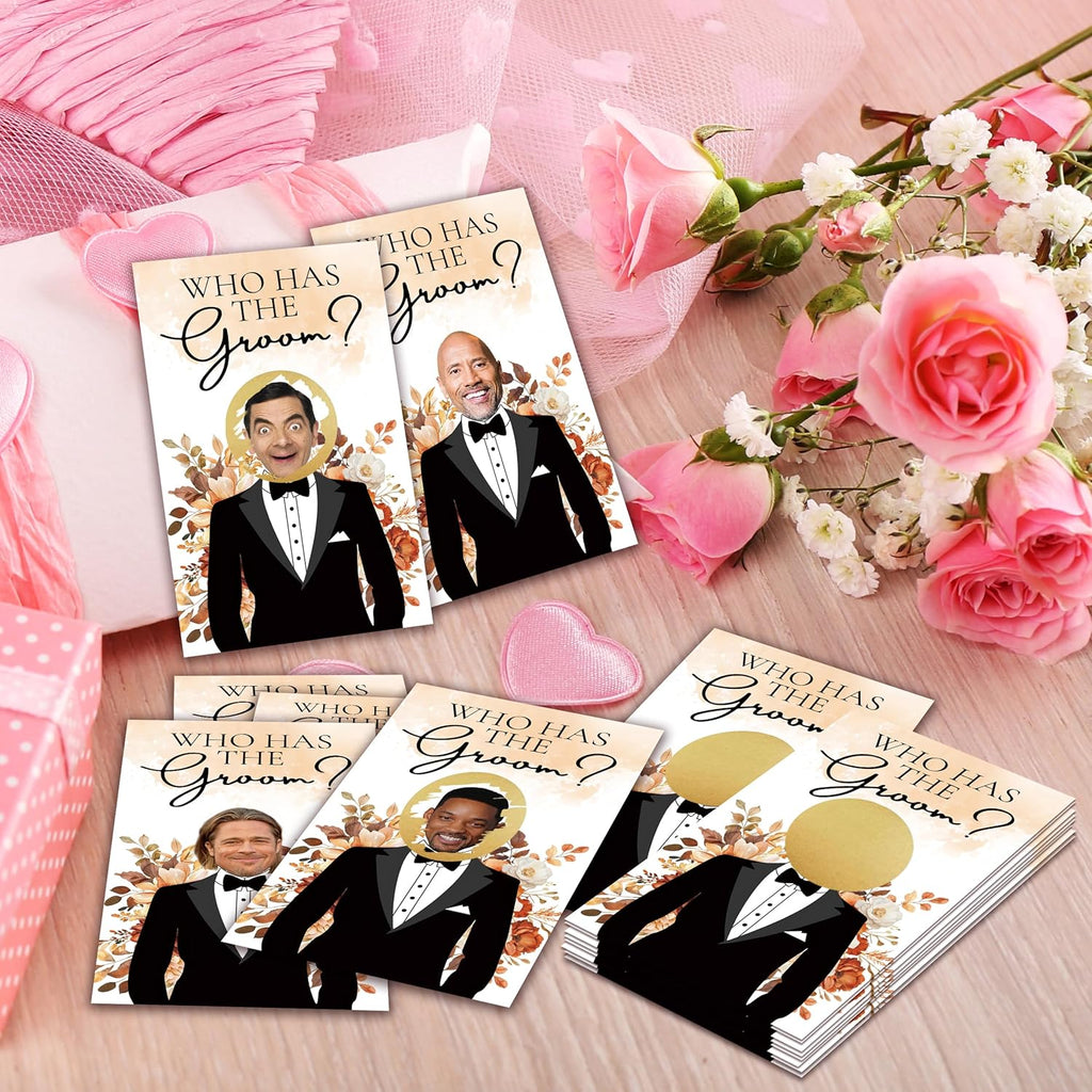 Floral Bridal Shower Games，Who Has The Groom Scratch Off Card, 41Pcs Scratch Card Off Bridal Shower, 3.5"x 2.1" Funny Bachelorette Party Game Favor Decor, Engagement Party Ideas Activities-A03