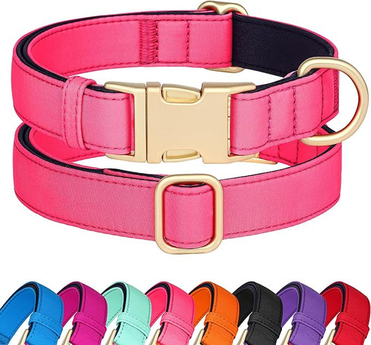 Didog Soft Padded Dog Collars for Medium Dogs, Colorful and Durable Dog Collar with Quick Release Buckle, Light and Breathable for Daily Walking, Pink, M-PawvioPets
