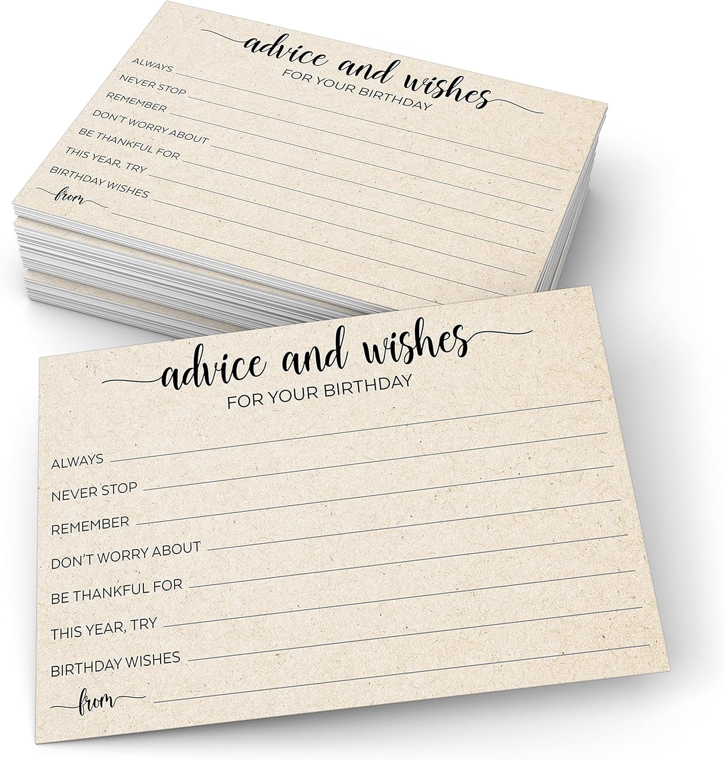 321Done Birthday Wishes and Advice Tan-Kraft (50) 4x6" Cards - Good Advice, Best Wishes, Memories Cards - Bday Party Idea Activity - Sweet 16, 30th, 40th, 50th - Fun Ad Lib Prompts - Made in USA