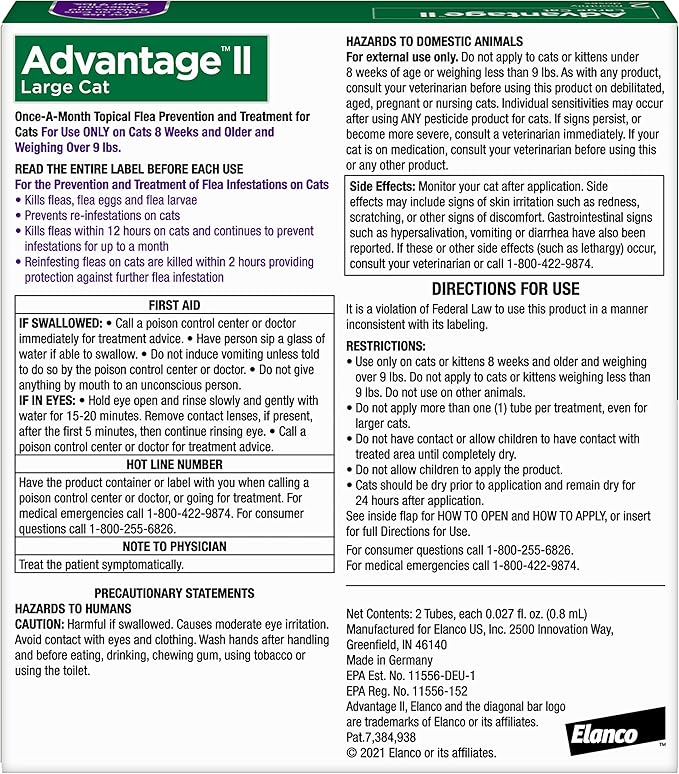 Advantage II Large Cat Vet-Recommended Flea Treatment & Prevention | Cats Over 9 lbs. | 2-Month Supply-PawvioPets