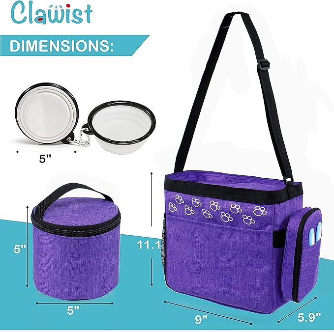 Dog Travel Bag with Treat Pouch, Airline Approved Dog Bags for Traveling, 2 Dog Food Travel Container, 2 Travel Bowls, Weekend Dog Travel Bag for Supplies, Dog Travel Kit Accessories-PawvioPets
