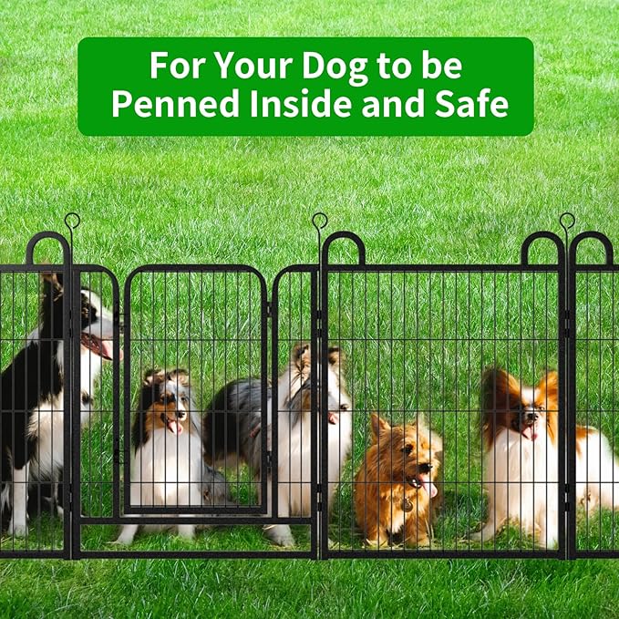 Dog Playpen Outdoor 24 Panels Heavy Duty Dog Fence 32" Height Anti-Rust with Doors Portable for RV Camping Yard, Total 54FT, 227 Sq.ft, Snowy Black-PawvioPets