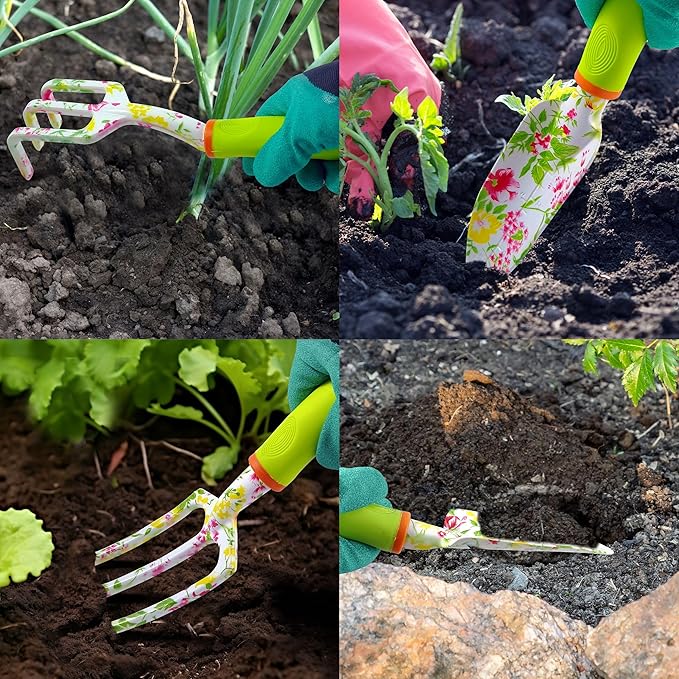 41-Piece Premium Gardening Tool Set, Stainless Steel Heavy Duty Gardening Tool Kit, with Non-Slip Rubber Grip, Storage Tote Bag, Outdoor Hand Tools, Ideal Gardening Gifts for All (Pink Floral)-PawvioPets