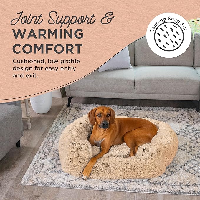 Best Friends by Sheri Shag Lounge Bed Calming Faux Fur Dog Bed, Taupe, Large 36" x 27"-PawvioPets
