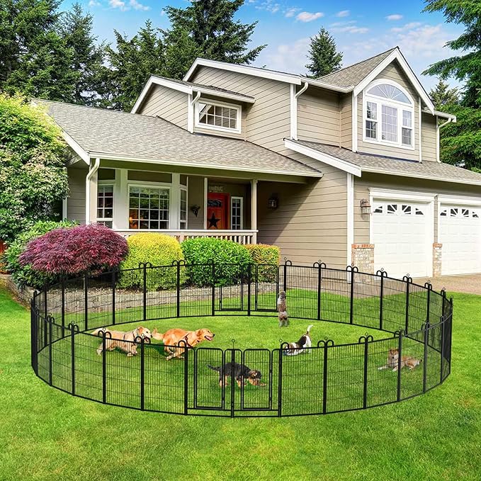 Dog Playpen Outdoor 32 Panels Heavy Duty Dog Fence 40" Height Anti-Rust with Doors Portable for RV Camping Yard, Total 71FT, 406 Sq.ft, Snowy Black-PawvioPets
