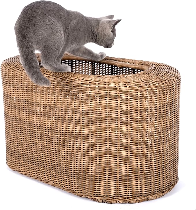 Fun Stackable Wicker Cat Hideaway House - Interactive Play Rattan Cat House for Indoor Cats Kitty, Pet Friendly Top/Side House Entry, Cat Bed Enclosed-PawvioPets
