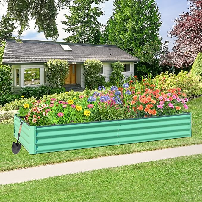 Domi Galvanized Raised Garden Bed, 6x3x1Ft Thickening Metal Planter Box for Vegetables Bottomless for Backyard Outdoor, 1" Deep w/ 128 Gallon Capacity - Green-PawvioPets