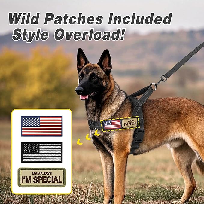 Forestpaw No Pull Dog Harness - Soft Flannel Padded Tactical Dog Vest Harness with Quick Release Buckle, Adjustable Reflective Pet Harness for Large Dogs Walking Training,Black XL-PawvioPets