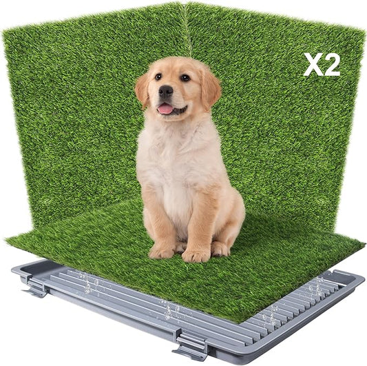 Dog Grass Pad with Tray: 2 Pack Grass Pee Pads for Dogs Potty for Puppy Training, 22"x18" Artificial Turf for Dogs with Collection Tray for Indoor /Outdoor /Patio /Balcony, Grey-PawvioPets