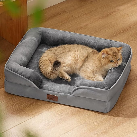 Bedsure Orthopedic Dog Beds for Extra Small Dogs- Washable Dog Cat Bed Waterproof, Comfort Pet Couch Sofa with Washable Removable Cover, Pets Bed with Nonskid Bottom, Grey, 20"-PawvioPets